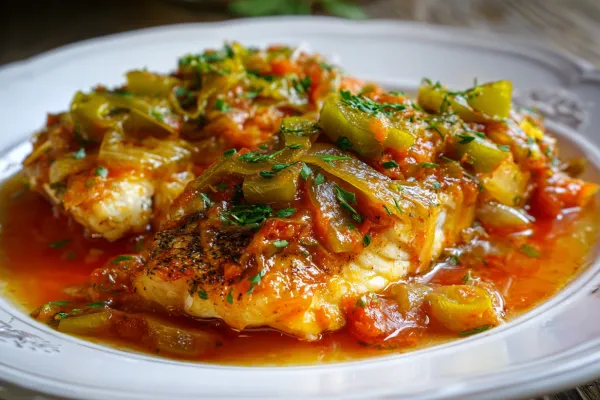 Ovnbagt fisk med kreolsk sauce