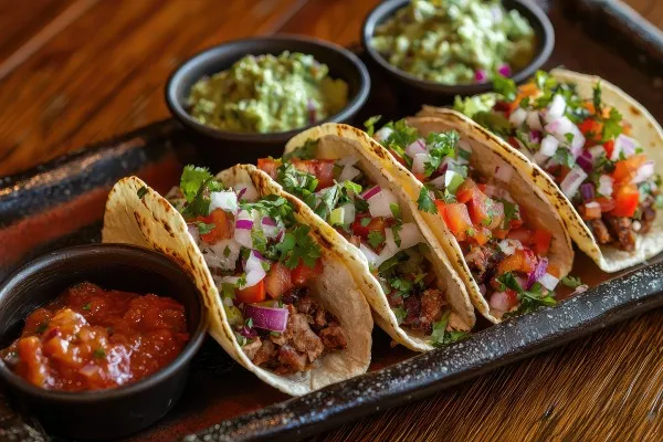 Ovnstegte svinekødstacos med pico de gallo