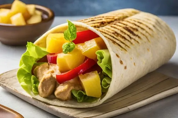 Peanut-, fersken- og ananaswrap