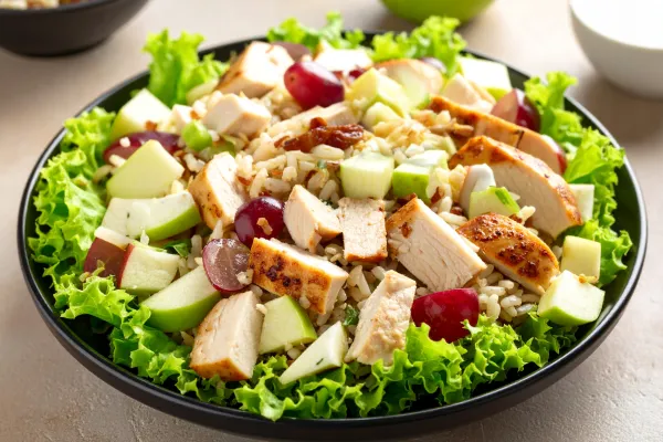 Salat med kylling, ris og frugt