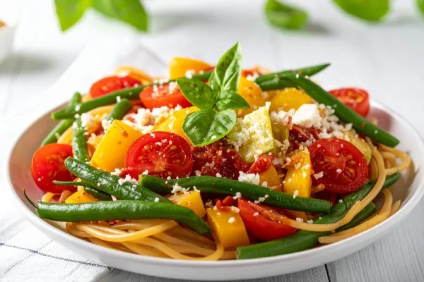 Spaghetti med sommergrøntsager