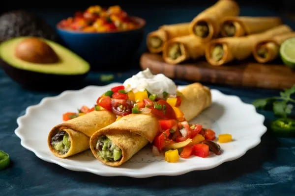 Taquitos med avocado og sorte bønner